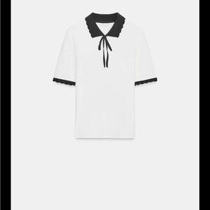 Zara White and Black Scalloped Blouse